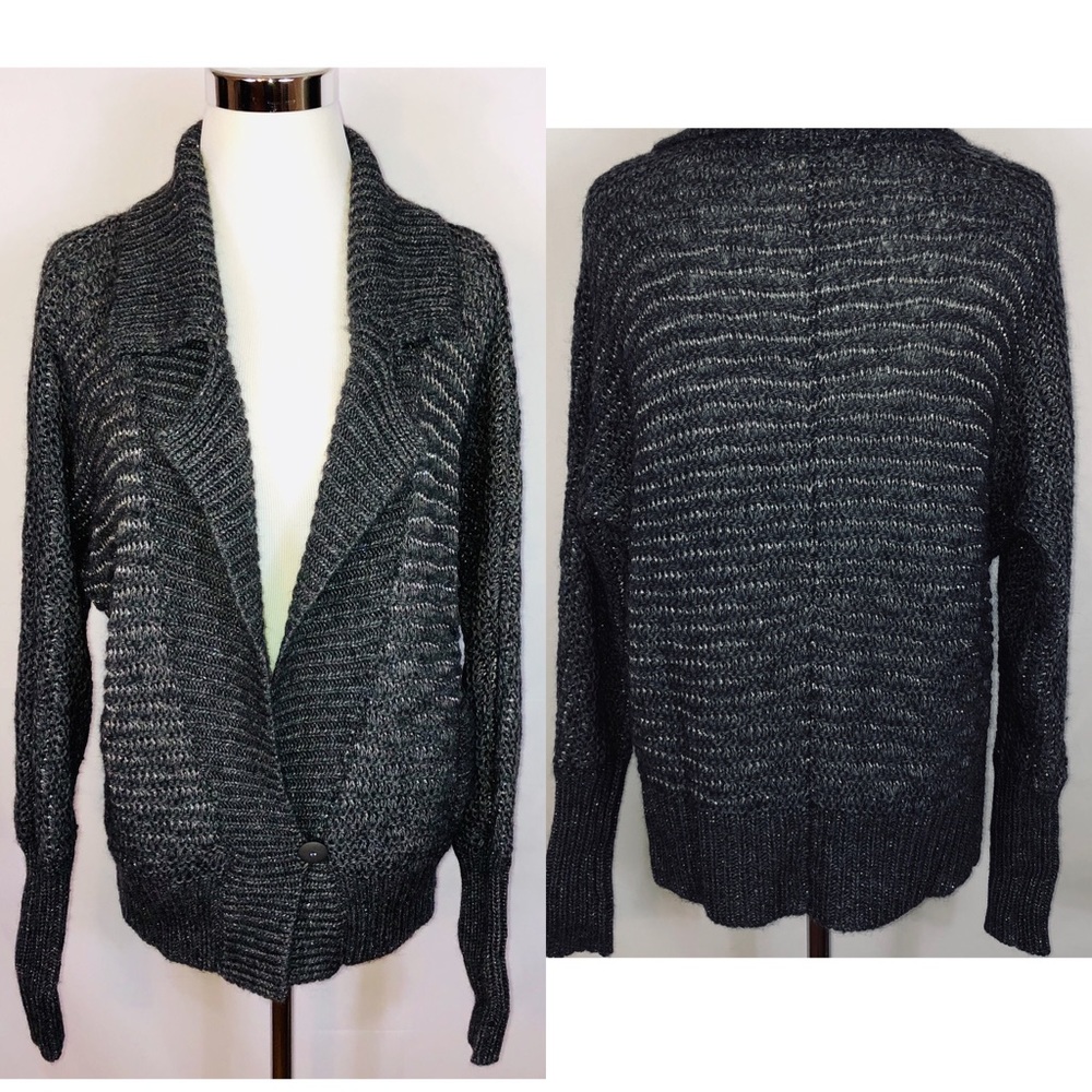 Rebecca Taylor Wool Blend Silver Cardigan Sweater Long